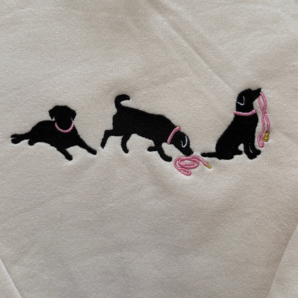 black lab with leash Embroidered Sweatshirt